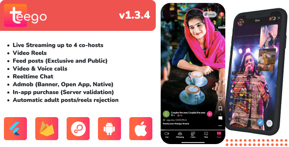 Teego (iOS and Android)  – Live Streaming with up to 4 participants, Feed, Paid calls and Payouts