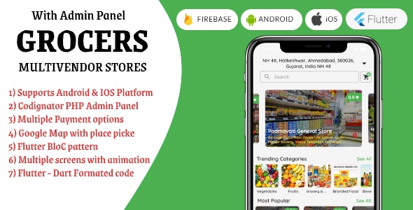 “Grocers” Multivendor Grocery Stores with Flutter + PHP Admin Panel