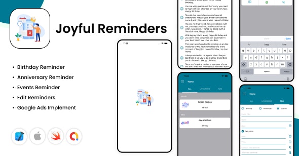 Joyful Reminders iOS App – Birthday Reminder – Anniversary Reminder – Event Reminder – Google AdMob