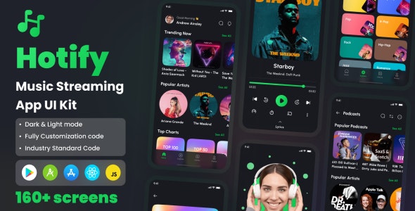 Hotify – Music Streaming App React Native CLI Ui Kit