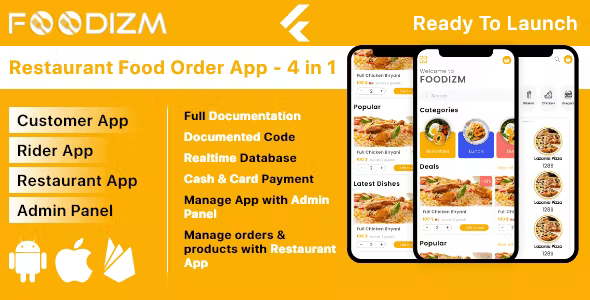 Foodizm – Restaurant Food Ordering App in Flutter – Customer, Restaurant, Rider App