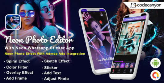 Android Neon Photo Editor with Whatsapp Sticker – Neon Spiral Light Effect (Android 10 Supported)