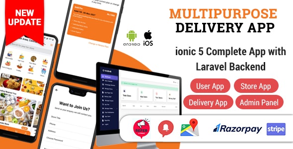 Food Delivery App – ionic 5 Complete App with Laravel Backend (User, Store & Driver App)