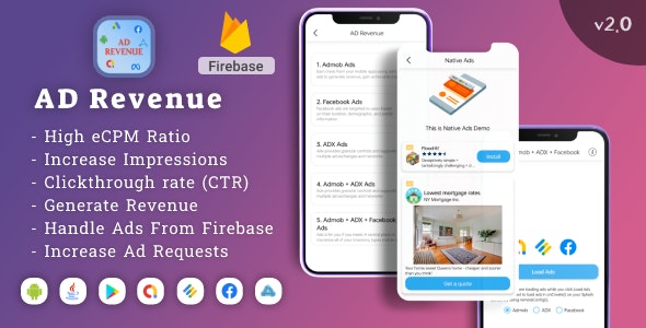 Ad Revenue : High eCPM, CTR, Impressions Ads Demo, All Ads are handle from firebase