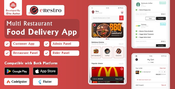 eRestro – Multi Restaurant Flutter App | Food Ordering App with Admin Panel & Restaurant Panel 1.2.6