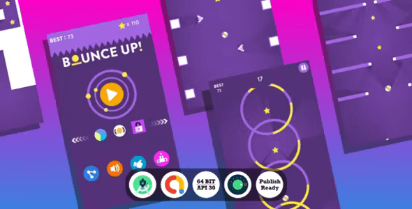 Bounce Up Android Game with Admob Ads + reward video + Android Studio + ready to publish