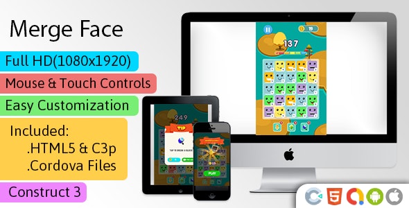 Merge Face – HTML5 Game (Construct 3 | C3p) – Merge Game str8face