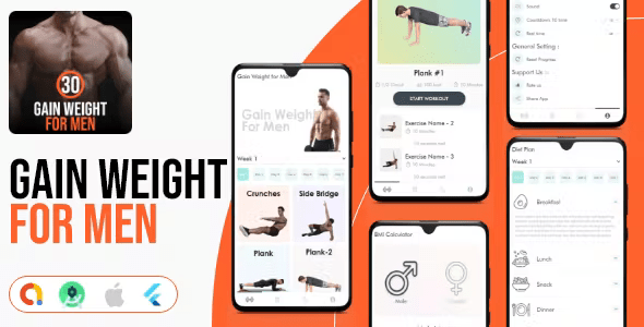 Weight Gain for Men -Flutter – Android & iOS App -Workout App – Fitness App