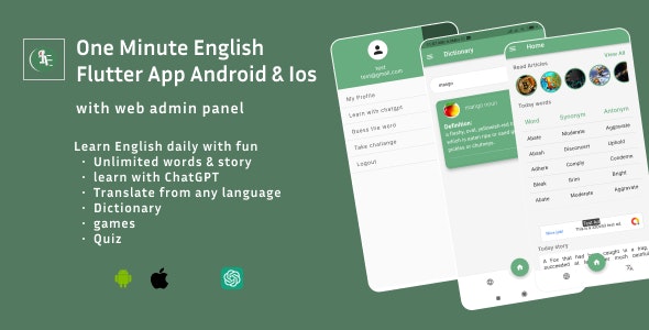 One Minute English | English Learning App with Admob and ChatGPT(Flutter App for Android  Ios)