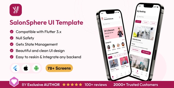 SalonSphere UI Template: Book a salon service App in Flutter 3.x (Android, iOS) UI app template