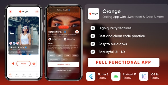 Orange – Dating app with Livestream, Chat, Gifts, Payouts : Flutter – Laravel : Full App