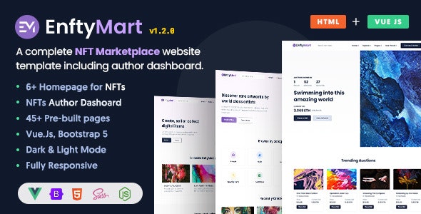 EnftyMart – NFT Marketplace HTML  Vue JS Template