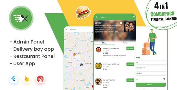 MightyFood: Online Food Ordering App with Firebase Backend, Admin/Restaurant Panel, Delivery boy app