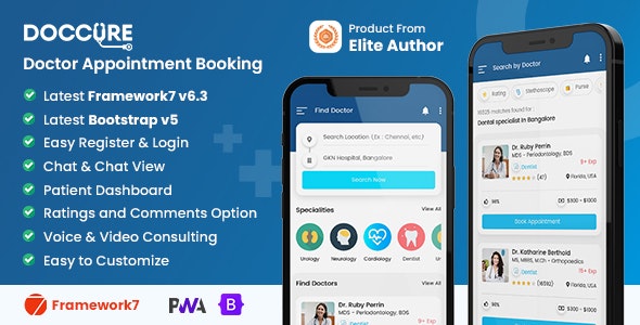 Doccure – Doctors Appointment Booking Management Mobile App Template (Framework7 + Bootstrap + PWA)