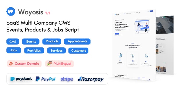 Woyosis – Saas Multi Company CMS – Events – Products  Jobs Script [Extended Version]