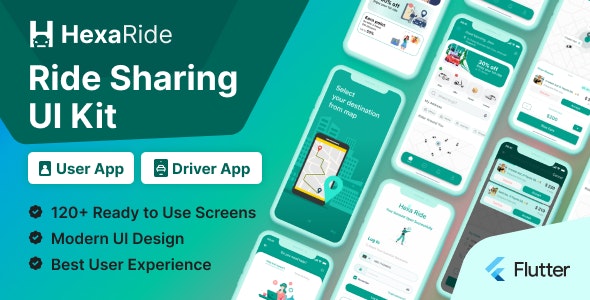 HexaRide Taxi or Ride Sharing App Flutter UI Kit