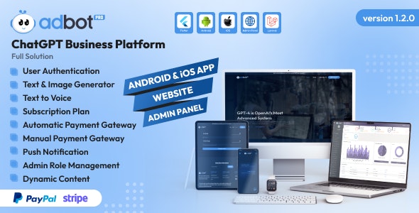 AdBotPro – ChatGPT Business Platform Website | Android-iOS App | Admin Panel