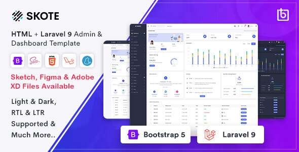 Skote – HTML  Laravel 10 Admin Dashboard Template + Sketch