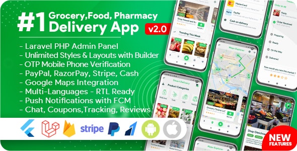 Grocery, Food, Pharmacy, Store Delivery Mobile App with Admin Panel 3.0