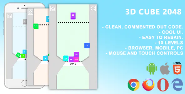 3D Cube 2048. Mobile, Html5 Game .c3p (Construct 3)