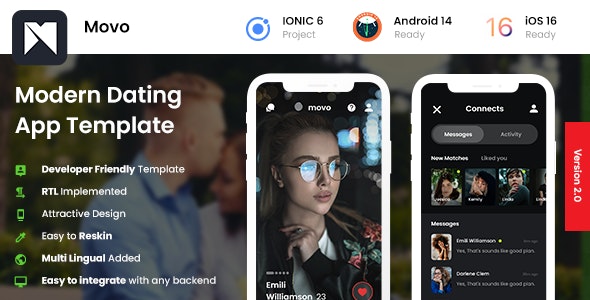 2 App Template | Swipe, Chatting App | Modern Dating App | Movo