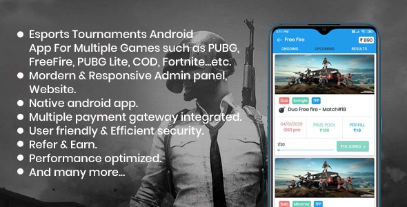 BattleMania – Tournament App with Website & Admin Panel for PUBG / Free Fire / COD / PUBG Lite