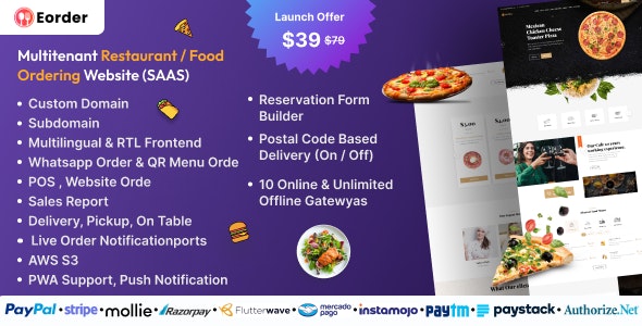 Eorder – Multitenant Restaurant / Food Ordering Website (SAAS)