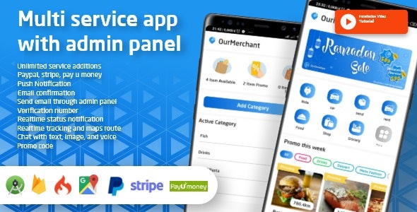 Ouride – Multi Service App With Customer App, Driver App, Merchant App and Admin Panel
