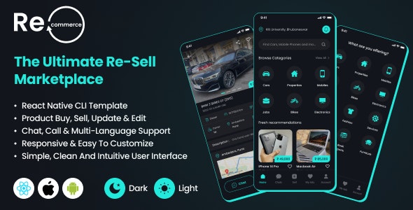 Recommerce – The Ultimate Re-Sell Marketplace | OLX clone React Native CLI template | Android  iOS