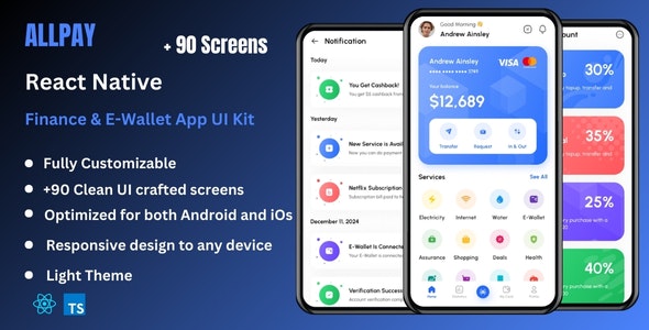 AllPay – Finance, Banking,  E-Wallet React Native Expo App Ui Kit