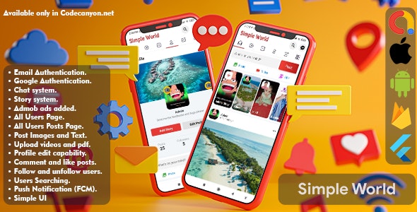Simple World – Flutter Facebook Clone Full Application with Admin Panel