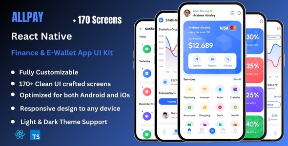 AllPay Pro – Finance, Banking,  E-Wallet React Native CLI Ui Kit