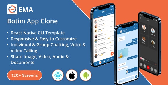 Thema – Botim App Clone | Voice and Video Calls | React Native CLI template | Android / iOS app