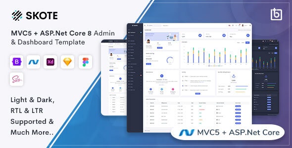 Skote – ASP.Net Core 8  MVC5 Admin  Dashboard Template