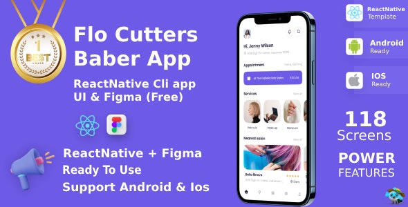 FloCutters ANDROID + IOS + FIGMA | UI Kit | ReactNative | BeautySalons, Spa, Massage, Barber Booking