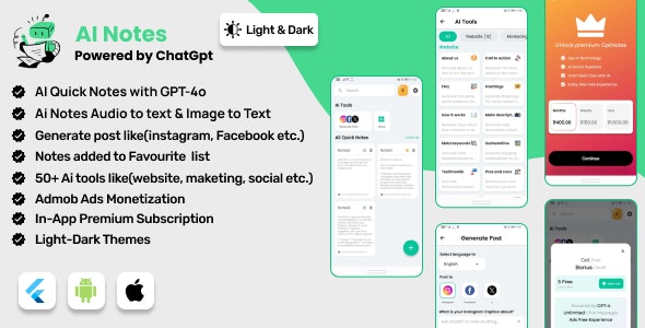 AI Notes & AI Tools : Flutter Full Application | ADMOB | Subscription Plan