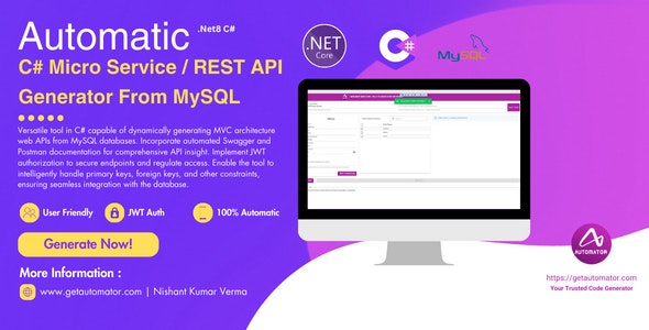 MySQL to Dot Net Core Automatic REST API Generator + JWT Auth + Swagger + Postman