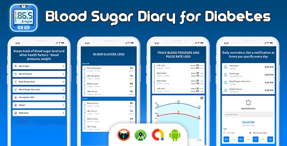 Blood Sugar Diary for Diabetes, Alarm Reminder, Blood Pressure, Body Temperature, Hemoglobin Count