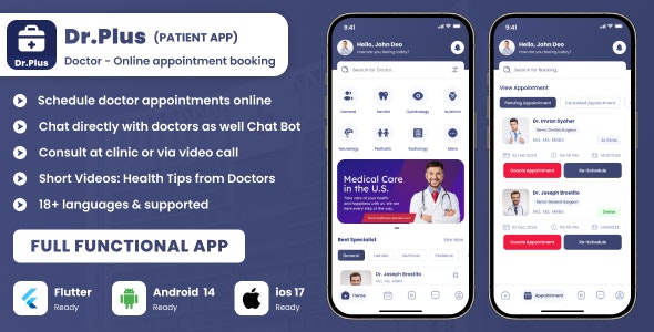 Dr.Plus – Online Doctor Appointment booking & Diagnostic, Multi-Vendor App with Admin Panel