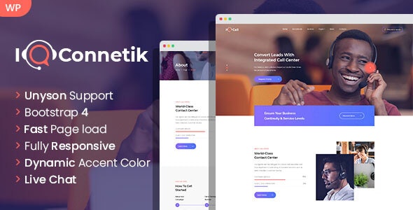 IQconnetik – Modern Call Center WordPress theme