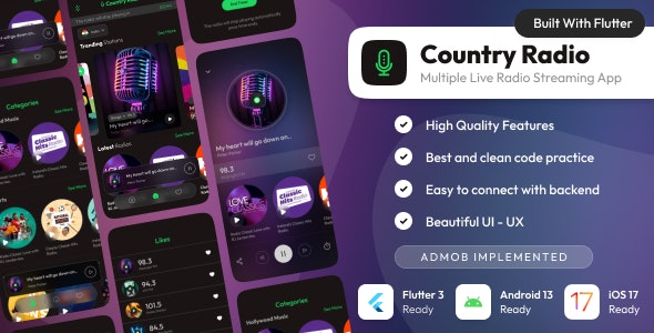 Country Radio : Online Live Radio Streaming app (Flutter/Laravel)