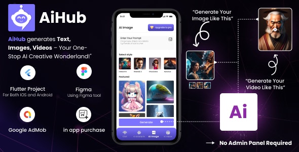 AiHub – Video, Image and Text generative AI mobile app | Flutter based Android, iOS Compatible app