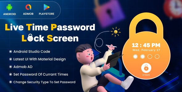 Live Time Password Lock Screen – Screen Locker – Admob – Android App