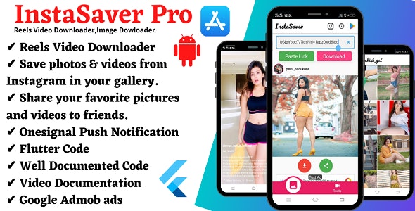 InstaSaverPro – Instagram Reels Videos , Feed and Timeline, Downloader Flutter App with admob ads