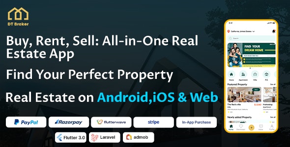 DTBroker: Real Estate Property Buy-Rent-Sell Flutter Android-iOS-Web Apps with Laravel Admin Panel