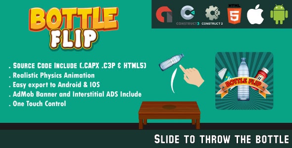 Bottle Flip Challenge – HTML5 Game – Android & IOS + AdMob (HTML5, CAPX & C3P)