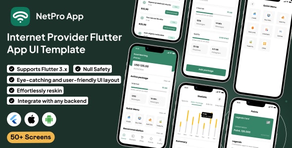 NetPro UI Template | Internet Service Provider App | Flutter | Data Portal App | Network App