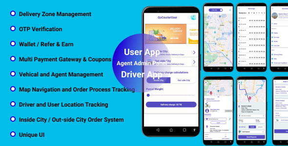 GoCourier – On Demand Delivery System Native App | Service Provider + Backend + Driver & Vendor app