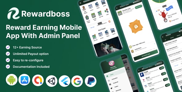 RewardBoss – Flutter Earning App With AI Generated Quiz and Admin Panel