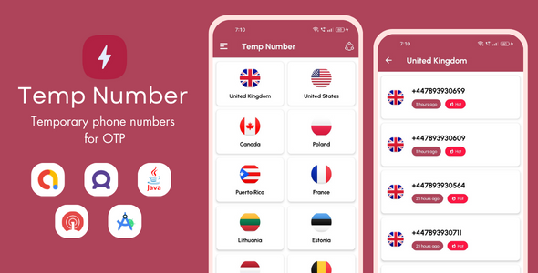 Temp Number – Temporary Phone Numbers App with AdMob Ads